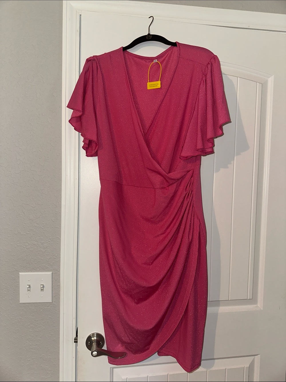 Women's Pink Sparkly Wrap-Style Ruched Dress